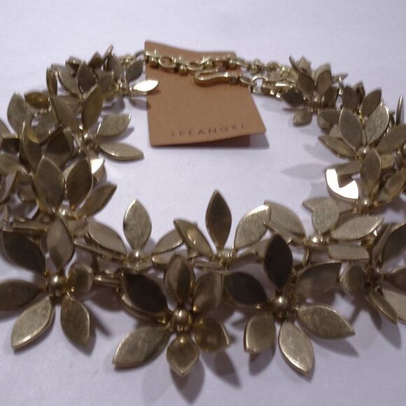 Neiman Marcus Lee Angel Antique Brass Plated Metals Flower Link Necklace NWT 495 - Picture 6 of 8